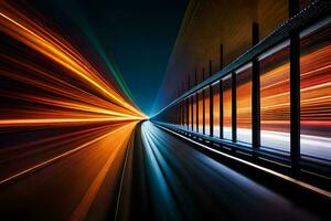 a train speeding through the night with light trails. AI-Generated photo