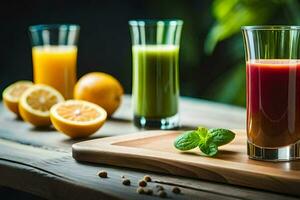 un vaso de jugo con naranjas, limones y menta. generado por ai foto