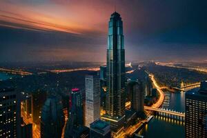 el chicago horizonte a noche. generado por ai foto