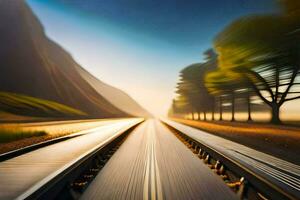 a train track with motion blur. AI-Generated photo