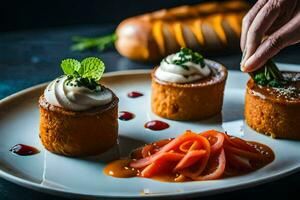 a person is putting a piece of carrot cake on a plate. AI-Generated photo