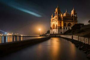 a beautiful night view of a mosque in india. AI-Generated photo