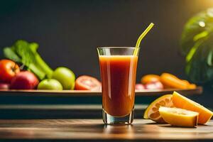 a glass of juice with fruits and vegetables. AI-Generated photo