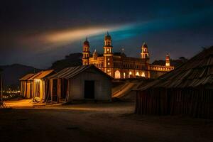 el mezquita a noche en el desierto. generado por ai foto