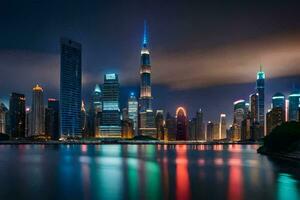 the city skyline at night in dubai. AI-Generated photo