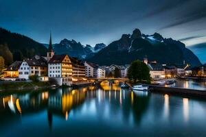 the town of luzern, switzerland at night. AI-Generated photo