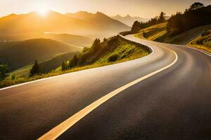 un devanado la carretera en el montañas con el Dom ajuste. generado por ai foto