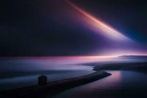 a long exposure photograph of a lighthouse in the ocean. AI-Generated photo