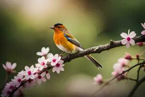 photo wallpaper bird, the flowers, the tree, the bird, the flowers, the tree,. AI-Generated