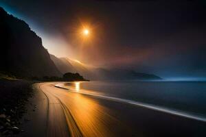 a long exposure photo of the moon and the ocean. AI-Generated