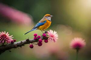 photo wallpaper the sky, bird, flowers, the sun, spring, the flowers, the bird. AI-Generated