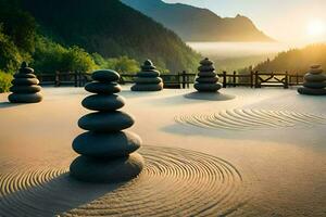 un zen jardín con piedras en el arena. generado por ai foto