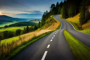 un largo la carretera devanado mediante el montañas. generado por ai foto