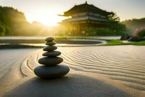 the japanese art of balancing rocks. AI-Generated photo