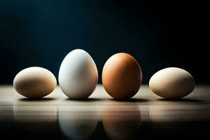 five eggs are lined up in a row. AI-Generated photo