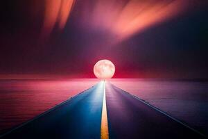 a road leading to the moon. AI-Generated photo