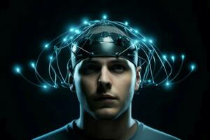 masculino cabeza con cerebro electrodos generar ai foto