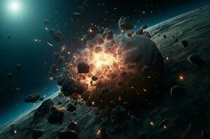 Planet collision massive explosion. Generate ai photo