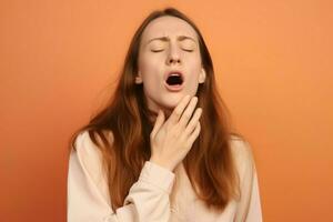 Young woman suffering from virus coughing. Generate ai photo