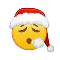 Navidad cara exhalando grande Talla de amarillo emoji sonrisa vector