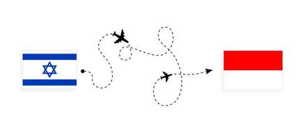 vuelo y viaje desde Israel a Indonesia por pasajero avión viaje concepto vector