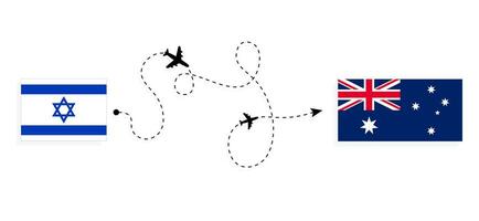 vuelo y viaje desde Israel a Australia por pasajero avión viaje concepto vector