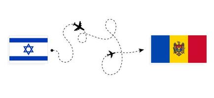 vuelo y viaje desde Israel a Moldavia por pasajero avión viaje concepto vector