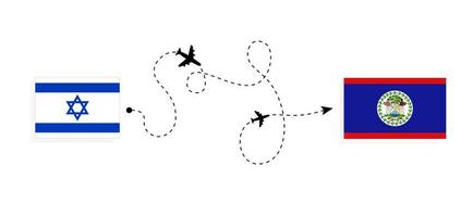 vuelo y viaje desde Israel a belice por pasajero avión viaje concepto vector