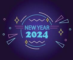 Happy New Year 2024 Holiday Design Neon Cyan Abstract Vector Logo Symbol Illustration With Blue Background