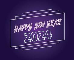 Happy New Year 2024 Holiday Design Neon Abstract Vector Logo Symbol Illustration With Purple Background