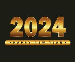 Happy New Year 2024 Holiday Design Gold Abstract Vector Logo Symbol Illustration With Black Background