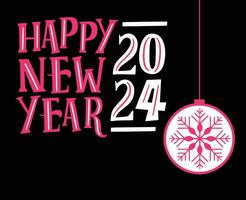 Happy New Year 2024 Holiday Design Pink And White Abstract Vector Logo Symbol Illustration With Black Background