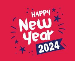 Happy New Year 2024 Holiday Design Blue And White Abstract Vector Logo Symbol Illustration With Pink Background