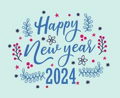 Happy New Year 2024 Holiday Design Blue Abstract Vector Logo Symbol Illustration With Cyan Background