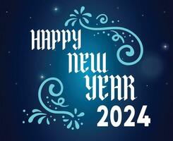 Happy New Year 2024 Holiday Design Cyan And White Abstract Vector Logo Symbol Illustration With Blue Background