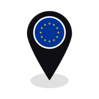 European Union flag on map pinpoint icon isolated in black png