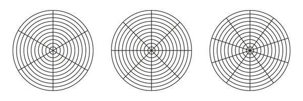 Wheel of life template. Simple coaching tool for visualizing all areas of life. Circle diagram of life style balance. Polar grid with segments, concentric circles. Blank of polar graph paper. Vector. vector
