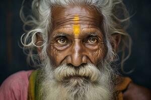 beautiful portrait of an elderly Hindu. AI Generative photo