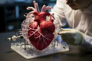 model of a human heart printed on a 3d printer. AI Generative photo