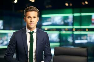 male television presenter. sports commentator, leading sports TV news. AI Generative photo