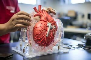 modelo de un humano corazón impreso en un 3d impresora. ai generativo foto