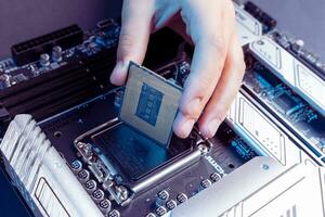 installing the processor into the motherboard socket photo