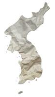 Corea mapa papel textura cortar fuera en blanco antecedentes. foto