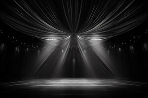 Artistic performances stage light background with spotlight illuminated the stage for contemporary dance. Empty stage with monochromatic colors and lighting design. Entertainment show. Generative AI. photo