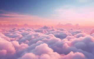 Sunny and fluffy violet color clouds, idyllic. AI Generated photo