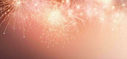 Fireworks exploding against a pink gradient sky. AI Generated photo