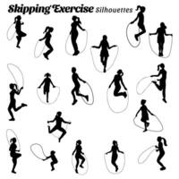 conjunto de ilustración silueta mujer saltando cuerda vector
