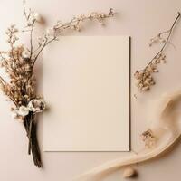 mockup invitation card white paper with dandelions photo