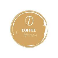 Coffee house label. Abstract watercolour texture, round cafe logo emblem. Grunge textured icon for restaurant business, simple vector product tag.