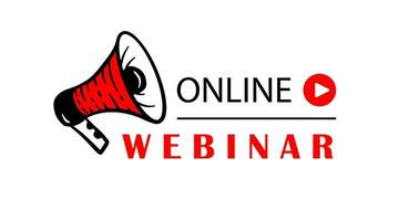 Live online webinar button with megaphone illustration. Simple linear style label. Web app, education video playing. vector